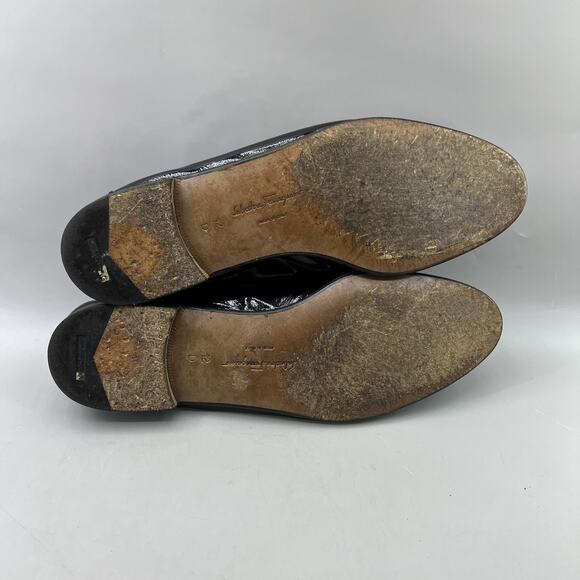 Salvatore Ferragamo Tuxedo Low Shoes Men Size 12 D Black Patent Leather Loafers